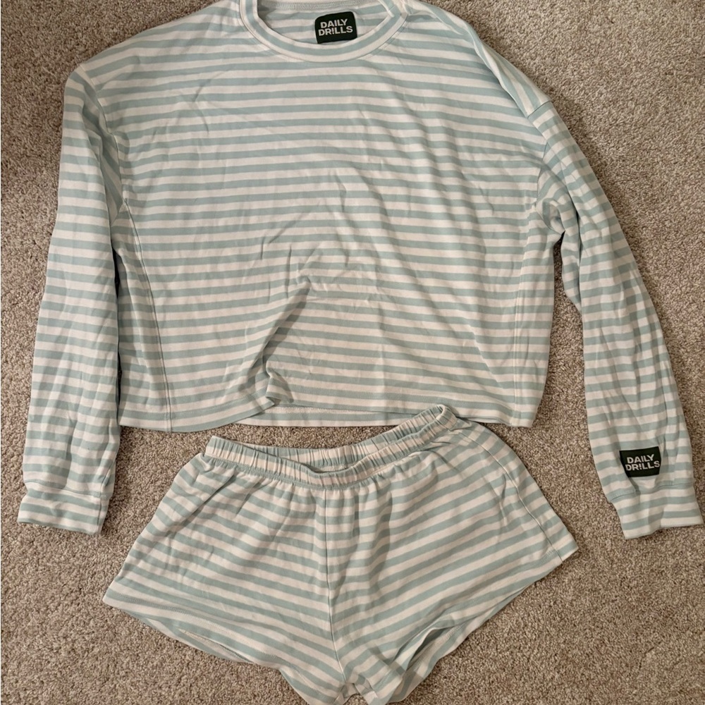 Daily Drills Striped Cotton Set in Lake Day